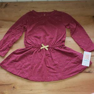 Toddler Girls Maroon with Gold Dots Long Sleeve Dress